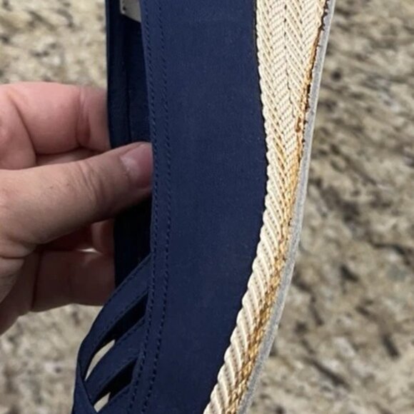 Vintage Evan Picone Women’s Espadrilles 6.5M Navy Canvas Flats Peep Toe Spain - Picture 5 of 10